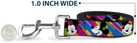 Buckle-Down Pet Leash - Mickey Mouse Expressions Multi Color White/Black - 4 Feet Long - 1" Wide