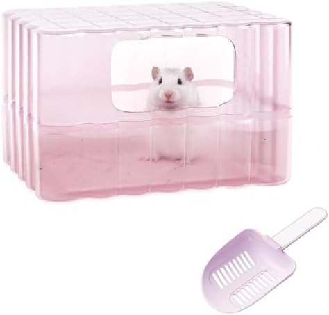 mini&moe Hamster Sand Bath Container - Small Animal Bathroom Shower Room & Corner Digging Box Toilet with Cleaning Scoop Rat Dust Bath House for Guinea Pig, Hedgehog, Squirrel