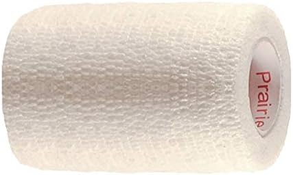 6 Pack Premium Vet Wrap - Self Adhesive Bandage Wrap & Athletic Tape - 4" x 5 Yards Elastic & Self-Sticking Cohesive Bandage for Pets, Sports, Wrists & Ankles - White by Prairie Horse Supply