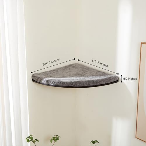 LIORCE Wall Mounted Corner Cat Bed - Cat Shelf with Comfortable Cushion - Minimalistic Cats Furniture for Indoor Cats - Climbing Perch for Wall, Walnut