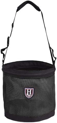 Harrison Howard Horse Muzzle Feed Bag Nylon Mesh Grain Feed Bag with Padded Neck Strap Adjustable Belt Black Small