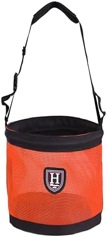 Harrison Howard Horse Muzzle Feed Bag Nylon Mesh Grain Feed Bag with Padded Neck Strap Adjustable Belt Orange Medium