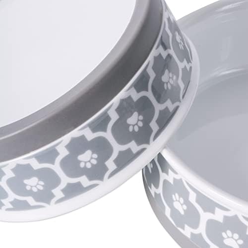 Bone Dry Paw Print Ceramic Pet Bowl, Lattice Collection, Medium Set, 6x2", Gray, 2 Count