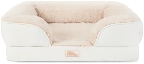 Town & Country Everyday CuddleTown Comfy Solid Bolster Sofa Pet Bed, Supportive & Calming Egg Crate Foam, Non-Slip Bottom, Machine Washable Cover, Cream, Large 35"x25"x8"