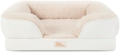 Town & Country Everyday CuddleTown Comfy Solid Bolster Sofa Pet Bed, Supportive & Calming Egg Crate Foam, Non-Slip Bottom, Machine Washable Cover, Cream, Large 35"x25"x8"