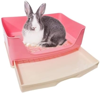 kathson Large Rabbit Litter Box Trainer, Potty Corner Toilet with Drawer Bigger Pet Pan for Adult Hamster, Guinea Pig, Ferret, Galesaur, Bunny and Other Animals (Pink)