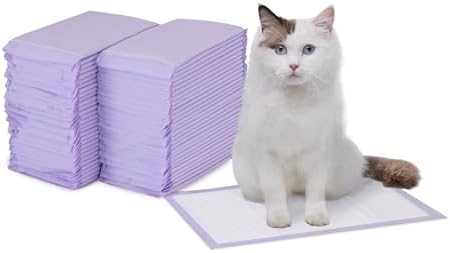 Amazon Basics Cat Pad Refills for Litter Box, Fresh Scent, White/Purple, Pack of 60
