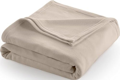 Twin Size Fleece Bed Blanket | Comfy Supersoft Fleece Blanket – All-Season Light Weight Throw Blanket | Luxuriously Soft | Throw Blanket for Couch and Sofa | Machine Wash | Beige