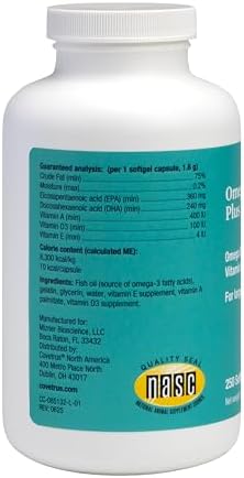 Covetrus Omega-3 Soft Gels for Large Dogs – Essential Fatty Acids with Vitamins A, E & D3 – Skin, Coat & Joint Supplement – 250 Count