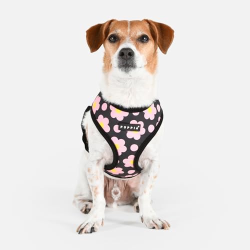 Puppia Bacopas Dog Harness A (Over-The-Head) Fashionable Flower Pattern Spring Summer Harness for Small and Medium Dogs, Black, X-Large