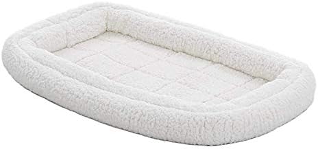 MidWest Homes for Pets Intermediate QuietTime Double Bolster Pet Bed, White Plush 36-Inch Crate Mat with Stacked Bolsters, Machine Wash, Secure Fit with Elastic Straps