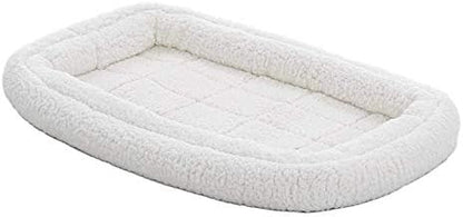 MidWest Homes for Pets Intermediate QuietTime Double Bolster Pet Bed, White Plush 36-Inch Crate Mat with Stacked Bolsters, Machine Wash, Secure Fit with Elastic Straps
