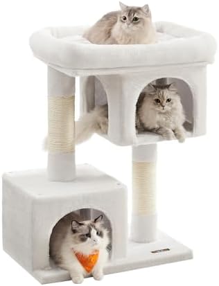 Feandrea Cat Tree, 33.1-in Cute Cat Tower, Plush Kitten Condo, Cream White