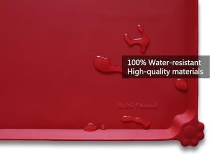 Hoki Found L Silicone Pet Food Mats Tray - Non Slip Pet Dog Cat Bowl Mats Placemat - Dog Pet Feeding Mat - Waterproof Dog Cat Food Mats -Pet Water Mats for Carpet - Classic red