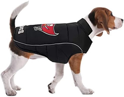 NFL Tampa Bay Buccaneers Puffer Vest for Dogs & Cats, Size Small. Warm, Cozy, and Waterproof Dog Coat, for Small and Large Dogs/Cats. Best NFL Licensed PET Warming Sports Jacket