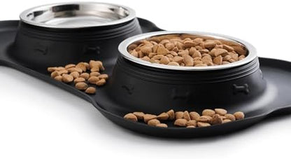 Hubulk Pet Dog Bowls 2 Stainless Steel Dog Bowl with No Spill Non-Skid Silicone Mat + Pet Food Scoop Water and Food Feeder Bowls for Feeding Small Medium Large Dogs Cats Puppies (S, Black)