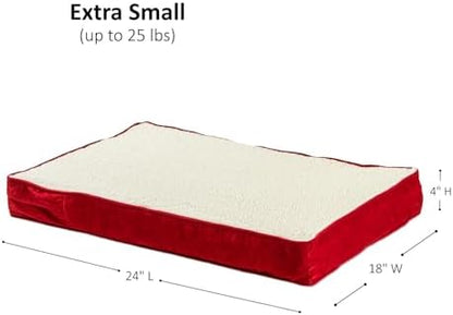 Happy Hounds Oscar Rectangle Orthopedic Foam Sherpa Dog Bed, Extra Small (24 x 18 in.), Red