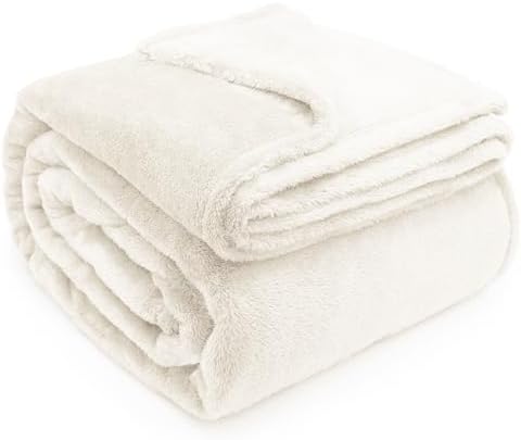DEZ FURNISHINGS Ultra Soft Plush Fleece Throw Blanket, Double Sided Cozy Thick Warm Blanket for Sofa & Bed, Throw XL (60" x 70"), Ivory