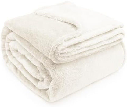 DEZ FURNISHINGS Ultra Soft Plush Fleece Throw Blanket, Double Sided Cozy Thick Warm Blanket for Sofa & Bed, Twin (66" x 90"), Ivory