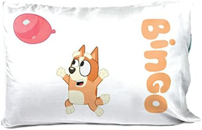 Bluey Bingo Cartoon Kids Pillowcase Reversible, Teal
