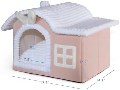 Jiupety Rabbit Cat Houses for Indoor Cats, Chimney Cute Cat Bed Cave, Enough Interior Space, Cartoon Soft Pet House Up to 3-7 lbs Kitten, Pink