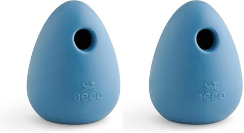 Beco Natural Rubber Bouncy, Chewy & Fillable Boredom Buster Dog Toy, Rolls & Wobbles Stuff with Multiple Fillable Holes, Blue (Pack of 2)