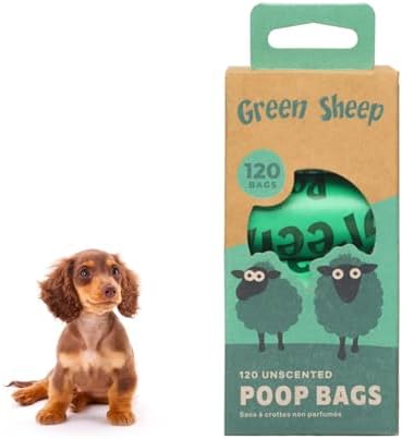 Green Sheep Poop Bags for Dogs & Cats, 120 Unscented Dog Poop Bags Rolls, 65% GRS Certified Recycled PE, Dog Waste Bags for Litter, Doggie Bags for Poop
