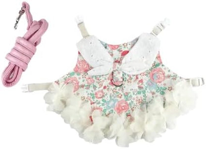Bunny Rabbit Ferret Harness and Leash Set, Bunny Clothes for Rabbits, Small Animal Guinea Pig Dress Clothes for Kitten Ferret Chihuahua Puppy Mini Dog and Small Animals Harnesses (M, Flower)