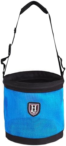 Harrison Howard Horse Muzzle Feed Bag Nylon Mesh Grain Feed Bag with Padded Neck Strap Adjustable Belt Blue Small