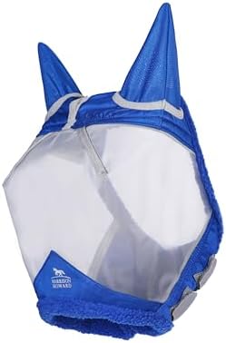 Harrison Howard CareMaster Horse Fly Mask UV Protective Fine Mesh with Extra Wool Soft Touch on Skin Champion Blue-Silver M