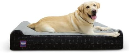 Laifug Orthopedic Dog Beds for Large Dogs,7" Memory Foam Dog Beds,Durable Water Proof Liner Removable and Washable, Nonskid Bottom, Black Grid Grey 50"x36"x10"