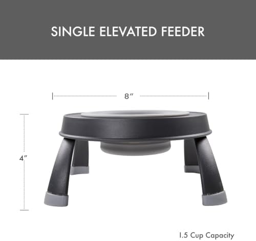 Dexas Pets Elevated Pet Feeder, Small, 1.5 Cup Capacity, Light Gray, Raised Pet Food and Water Bowl