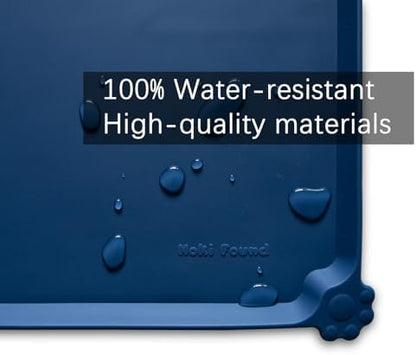 Hoki Found Silicone Pet Food Mats - Non Slip Dog Cat Bowl Placemats - Waterproof Dog Cat Food Mats - Suitable for Carpet - Indigo Ink
