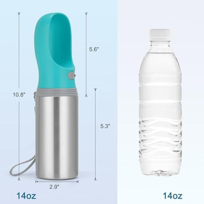Portable Dog Water Bottle, 14 OZ Stainless Steel Pet Water Dispenser