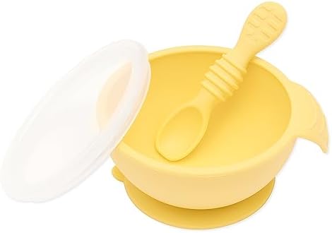 Bumkins Baby Bowl, Silicone Feeding Set with Suction for Baby and Toddler, Includes Spoon and Lid, First Feeding Set, Training Essentials for Baby Led Weaning for Babies 4 Months Up, Pineapple