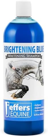 Jeffers Equine Brightening Blue Whitening Horse Shampoo, 32 oz – Grooming Shampoo with Coconut Extract, Aloe & Shea Butter for Coat, Mane & Tail, Removes Tough Stains, Safe for White & Light Coats