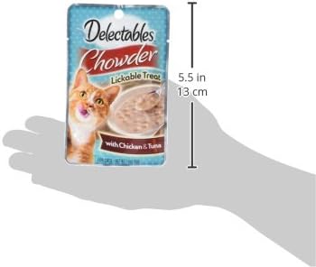 Delectables Lickable Treat Chowder Wet Cat Treat with Real Tuna & Chicken, Food Topper, Hydrating, Grain-Free, No Fillers, By-Products, Added Preservatives, 1.4oz Pouch, 12ct