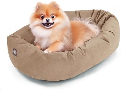 Majestic Pet Suede Shredded Memory Foam Mix Calming Dog Bed Washable - Cozy Soft Round Dog Bed with Spine for Head Support - Fluffy Donut Dog Bed, 24 Inch, Stone