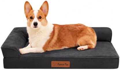 Rainmr Microsuede Dog Bed for Small & Medium Dogs - Orthopedic Dog Bed with Removable Washable Cover, Memory Foam Pet Bed Mat, 35x23 Inches, Dark Grey