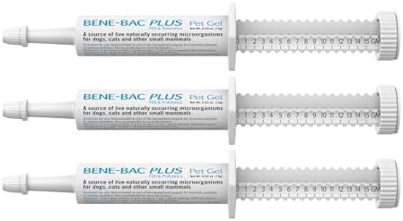 PetAg Bene-Bac Plus Pet Gel - 15 g Syringe, Pack of 3 - FOS & Probiotics for Dogs, Cats, Exotic & Wildlife Mammals