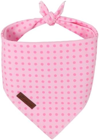 Pink Polka Dog Bandana, UP URARA PUP Puppy Bandana for Small,Medium Dog, Comfortable Cotton Triangle Bid Scarf Dog, Pet Kerchief for Girl Female Dogs or Cats, Fancy Fall Classic Dog Bid Scarf