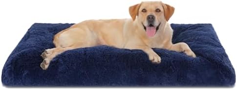 Bedfolks Waterproof Dog Crate Bed, Plush Dog Pad, 47"x29", Solid Dark Blue