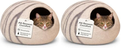 MEOWFIA Cat Cave – Premium Felt Cat Bed for Indoor Cats, Handmade 100% Merino Wool (Light Grey, Medium) (Pack of 2)