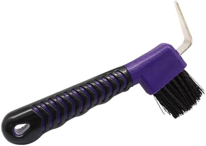 Hoof Pick Brushes, Soft Touch Rubber Handle Portable Hoofpick, Stiff Hoof Pick for Horse Care, Groomers (Purple)