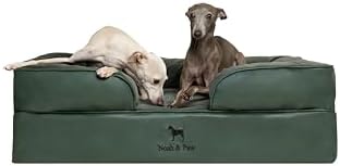 NOAH & PAW Large Dog Bed, 35x25x11 Inch, Orthopedic Dog Beds, Eggshell Memory Foam Infused with Cooling Gel, Inner Cover, Water Resistant, Machine Washable (Faux Leather)