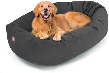 Majestic Pet 40 Inch Suede Calming Dog Bed Washable – Cozy Soft Round Dog Bed with Spine Support for Dogs to Rest Their Head - Fluffy Donut Dog Bed 40x29x9 (Inch) - Round Pet Bed Large – Gray (2025)