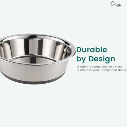 PEGGY11 Nonslip Stainless Steel Dog Bowls, 11.4 US Cup Each, 2 Pack