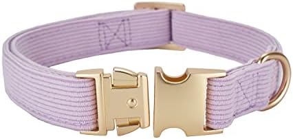 Soft Corduroy Fibric Dog Collar with High Grade Metal Buckle, for Medium Dogs.(Purple,Medium:12-19")