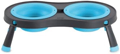 Dexas Pets Elevated Double Pet Feeder, Small, 1 Cup Capacity Bowls, Blue, Raised Pet Food and Water Bowls