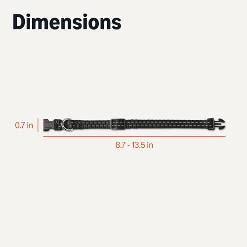 Amazon Basics Reflective Polyester Dog Collar, Adjustable Length 8.7"-13.5", 0.7" W, Quick-Release Buckle for Easy On/Off, Extra Small, Black